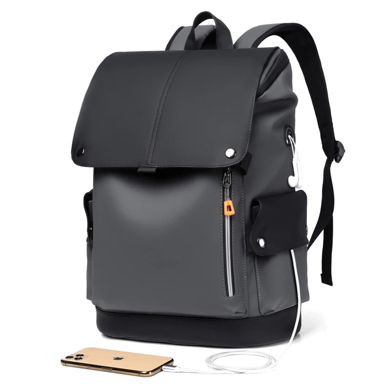 High Quality PU Leather Waterproof Men'S Laptop Backpack Large Computer Backpack for Business Urban Man Backpack USB Charging