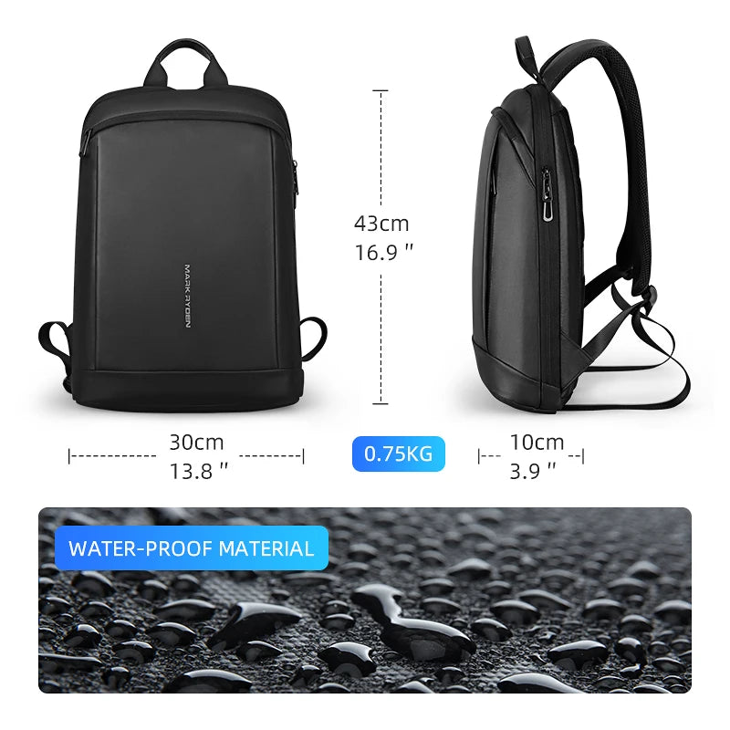 Thin Backpack for Laptop 15.6In Waterproof Minimalist Backpack Ykk Zipper