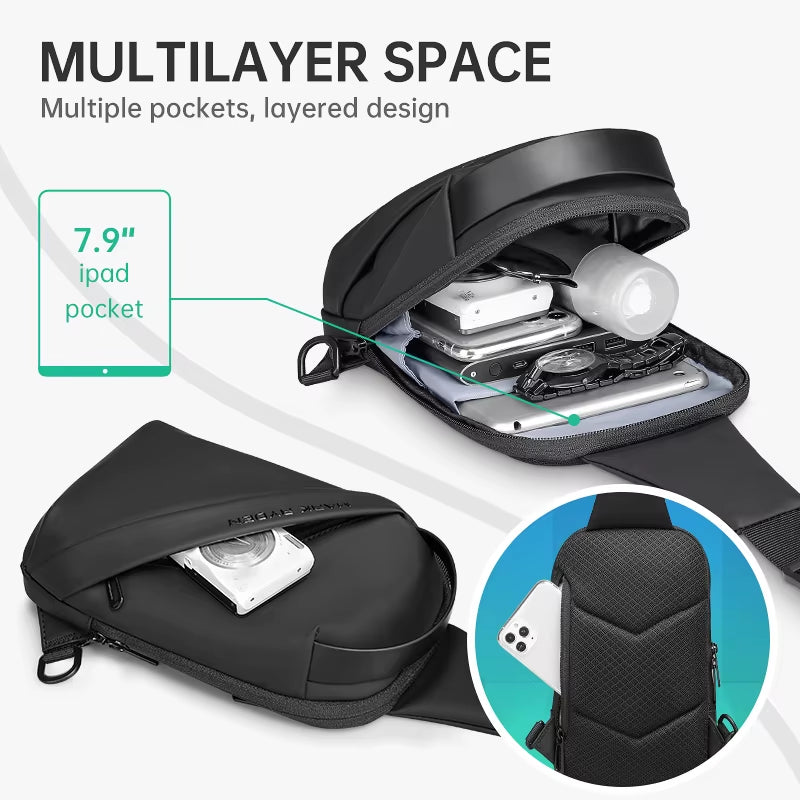 Men Bag Oxford Sling Bag 7.9 Inch Male Chest Bag Crossbody Bag for Man Moto Biker Shoulder Bags Black New Fashion Bag